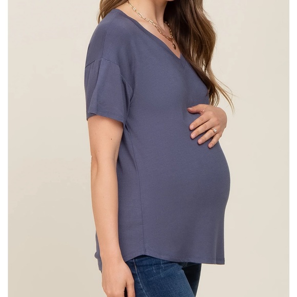 Blue V-Neck Maternity Top from Pink Blush - Size XL - Picture 2 of 8